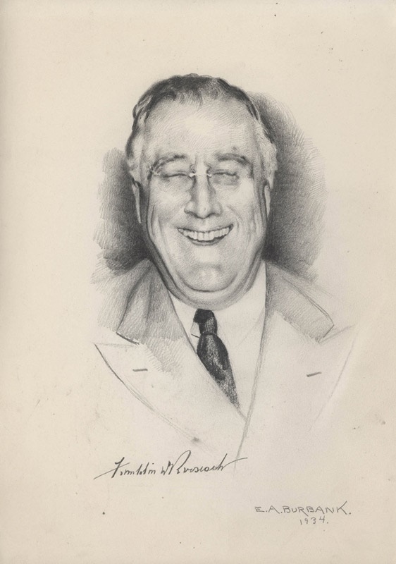 - President Franklin Roosevelt Original Pencil Artwork by Burbank (1934)