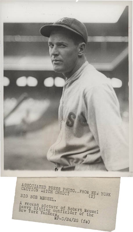 Baseball - Bob Meusel 1927 Yankees Member Wire Photos (2)