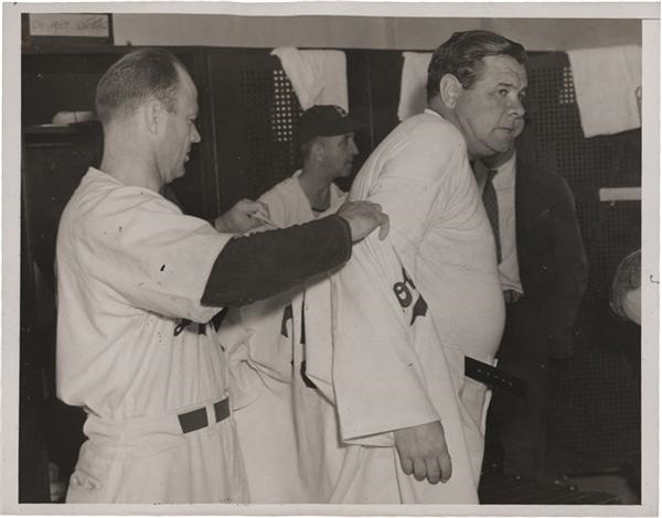 - 1938 Babe Ruth 1st Day as Brooklyn Dodgers Coach Wire Photo