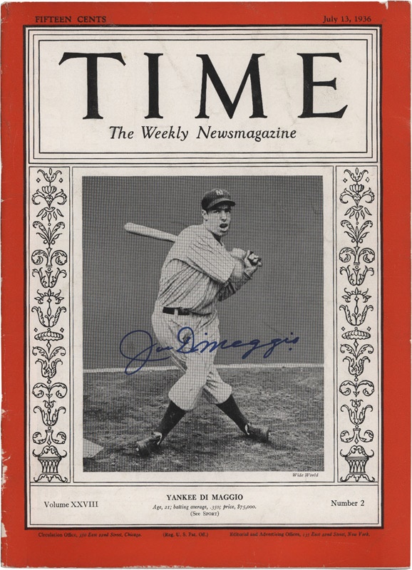 Baseball Autographs - Joe Dimaggio Signed Time Magazine