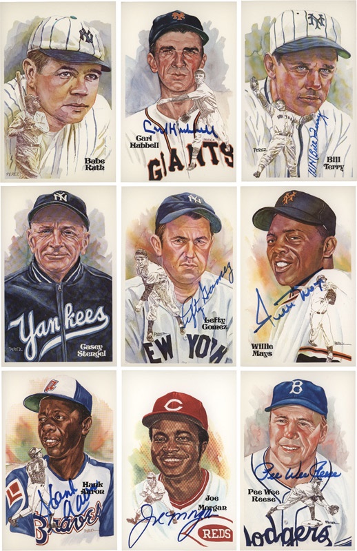 Baseball Autographs - Perez-Steele Baseball Postcard Sets 1-10 with (46) signed cards.