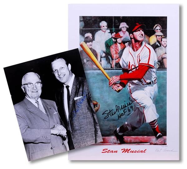 St. Louis Cardinals - Stan Musial Signed Print and Photo with Harry Truman (2)