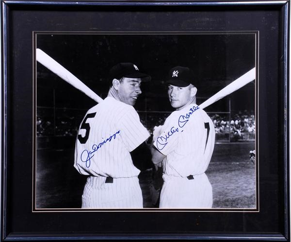 Baseball Autographs - Mickey Mantle and  Joe Dimaggio Signed 16 x 20 Photograph