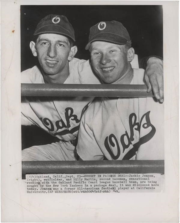 - Billy Martin and Jackie Jensen with PCL Oakland Oaks Wire Photo (1949)