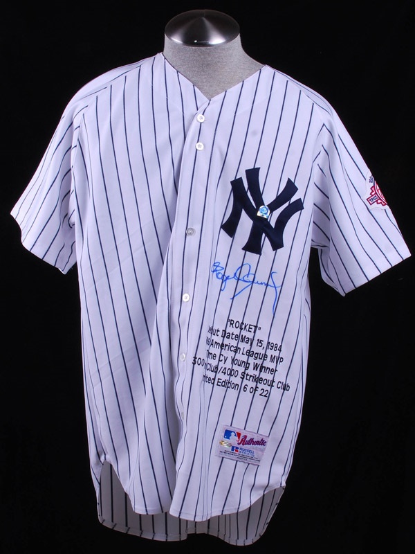Baseball Autographs - Roger Clemens Signed Yankee Baseball Stat Jersey Ltd. Ed. STEINER