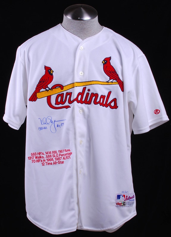 Baseball Autographs - Mark McGwire Signed Cardinals Baseball Stat Jersey Ltd. Ed. STEINER