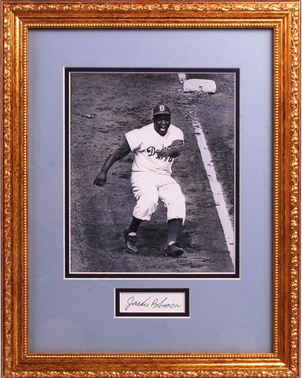 Baseball Autographs - Jackie Robinson Signed Brooklyn Dodgers Baseball Photo Display STEINER