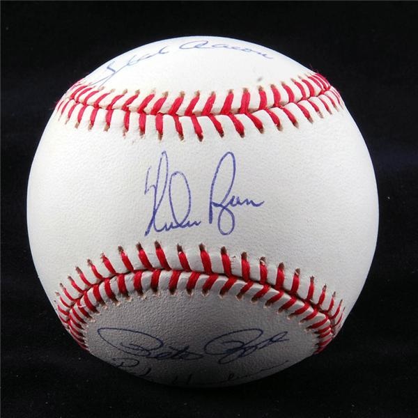 Baseball Autographs - All Time Greats Signed Baseball STEINER w/ Ryan, Aaron, Rose, Henderson