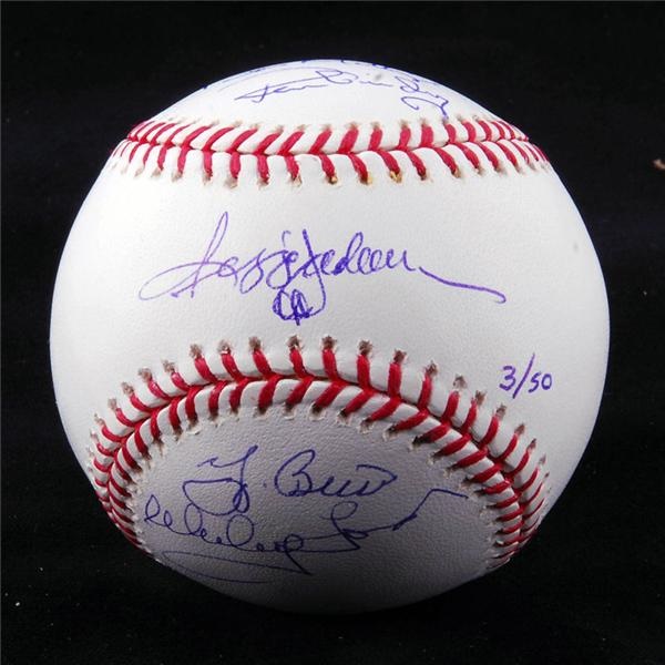 Baseball Autographs - Six Retired # Yankees Ltd. Ed. Signed Baseball STEINER