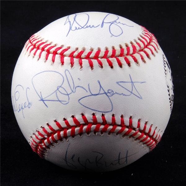 Baseball Autographs - Cooperstown Class of '99 Ryan, Yount, Brett & Cepeda Signed Baseball