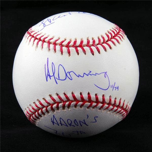 Baseball Autographs - Hank Aaron & Al Downing Ltd. Ed. Signed 715th Baseball STEINER