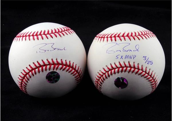 Baseball Autographs - Barry Bonds Signed "5 X MVP" Ltd. Ed. Baseball and Bonds Single Signed Ball (2)