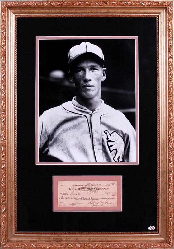 Baseball Autographs - Lefty Grove Signed Check Framed Display (1953)