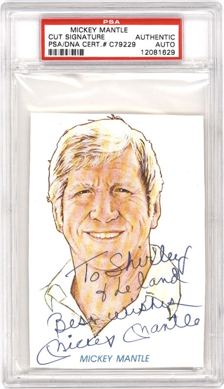 Baseball Autographs - Mickey Mantle Signed Cut Card to Shirley PSA Authentic
