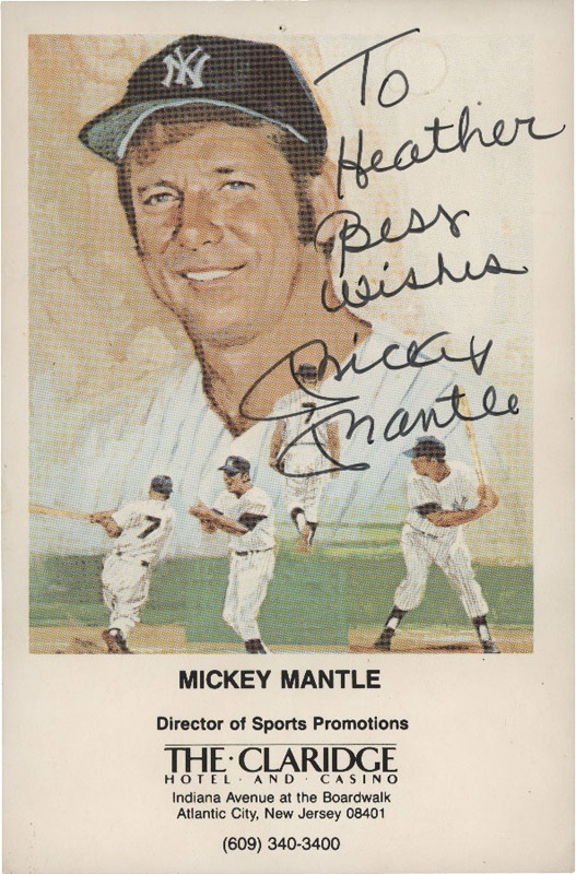 Baseball Autographs - Mickey Mantle Claridge Signed Post Card To Heather