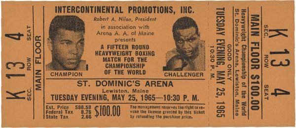 Muhammad Ali & Boxing - 1965 Ali vs Liston Maine Heavyweight Boxing Match Ticket