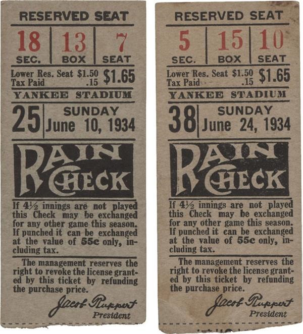 - Babe Ruth and Lou Gehrig Grand Slam Ticket Stubs (2)