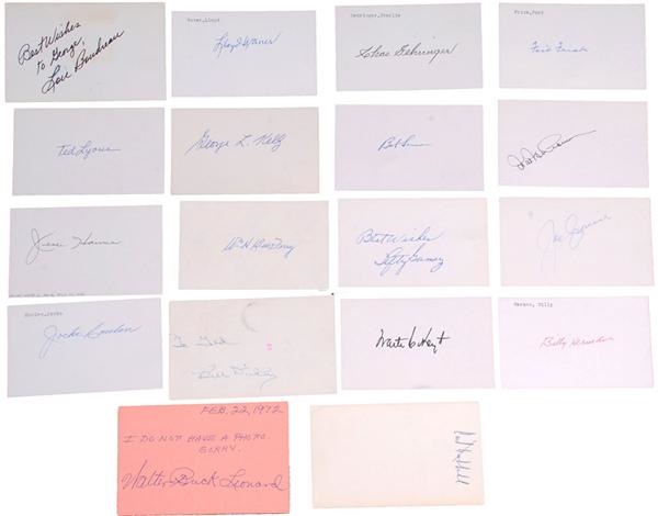 Baseball Autographs - Collection of Deceased Hall of Famer Index Cards (18 different)