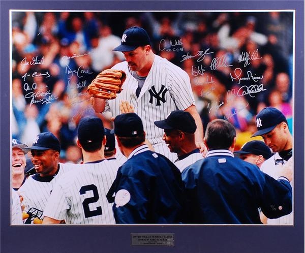 Baseball Autographs - Huge 1998 New York Yankees Team Signed Display Photo of Wells Perfect Game
