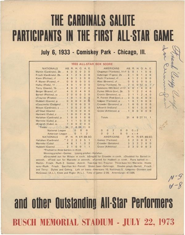 Baseball Autographs - 1933 Baseball All-Star Game Booklet Signed by (40) players