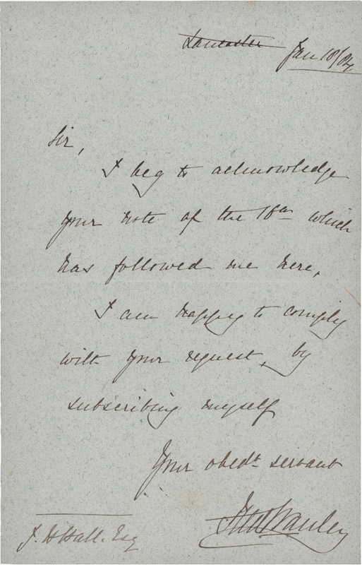 - Lord Stanley Signed Letter ALS (1884)