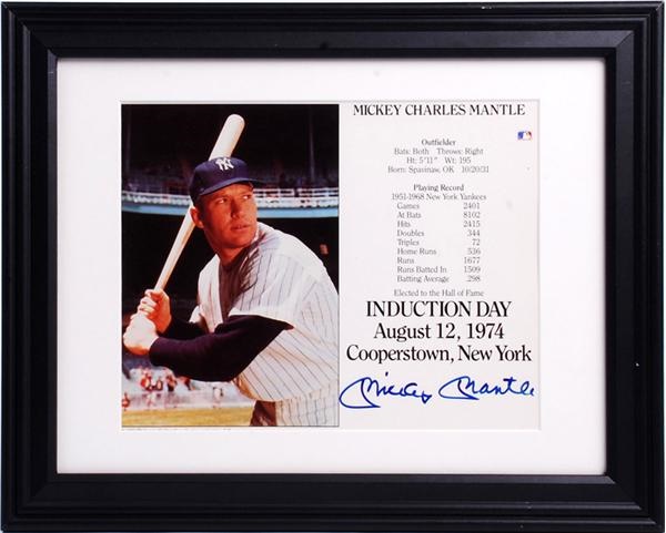 Baseball Autographs - Mickey Mantle Signed 1974 HOF Induction Photo