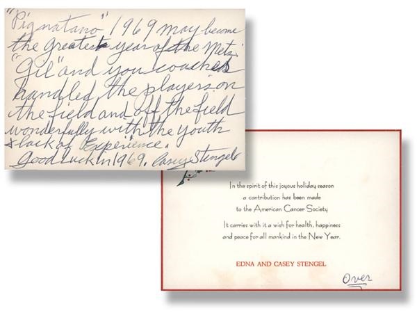 Baseball Autographs - Significant Casey Stengel Signed Christmas Card w/ 1969 Mets Content