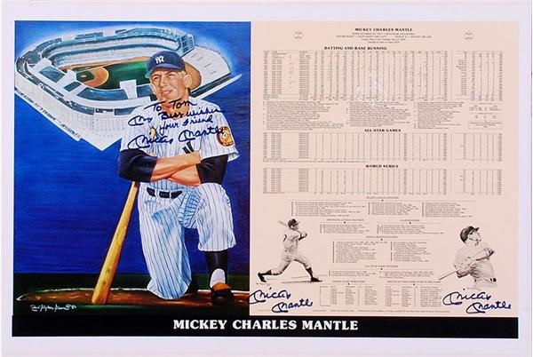 Baseball Autographs - Mickey Mantle Triple Signed Print