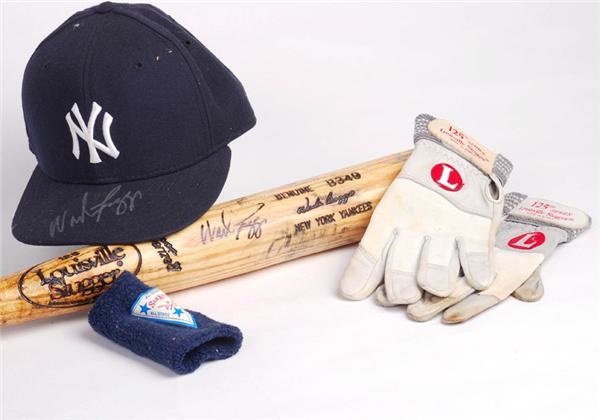 Wade Boggs Game Used New York Yankee Bat, Hat (Yankee LOA ), Batting Gloves and Wristband