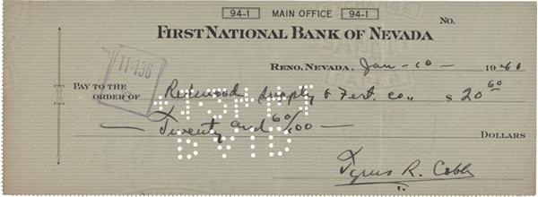 - Ty Cobb Signed Check (1941)