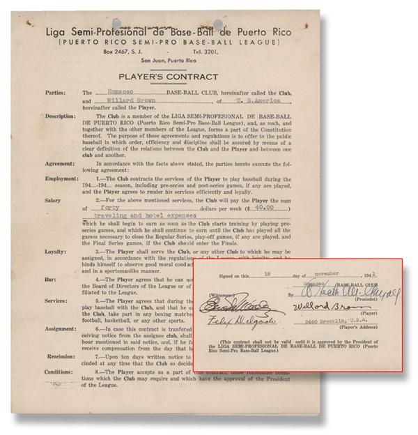 - 1941 Willard Brown Signed Player's Contract