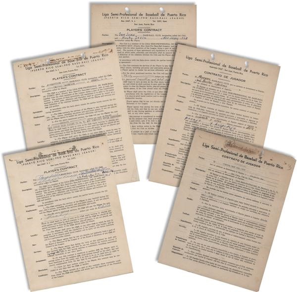 - Negro Leaguer's Signed Contract Collection with Oms, Day, Dandrige, Clarkson and Irving (5)