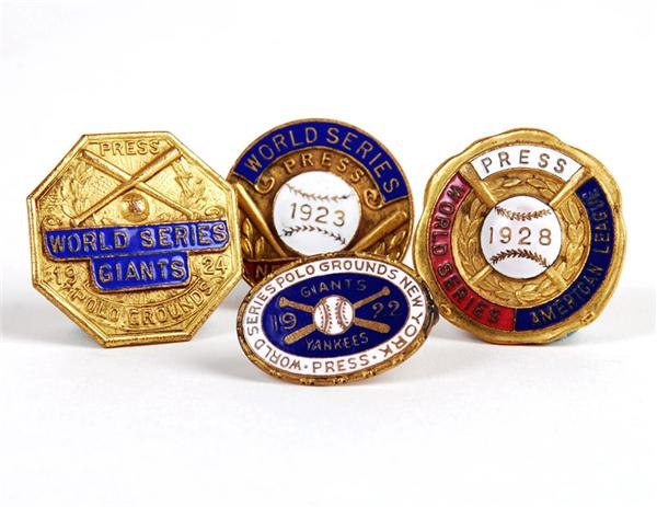 - 1920's World Series Press Pin Collection Including 1923 Yankees