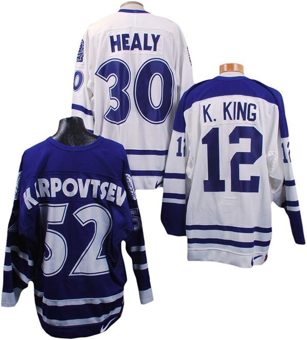 - 1997-98 Glenn Healy, 1998-99 Alexander Karpovtsev, & 2/13/99 
Kris King Toronto Maple Leafs Game Worn Jerseys (3)