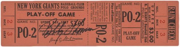 - 1951 NY Giants Play-Off Ticket Signed by Bobby Thomson
