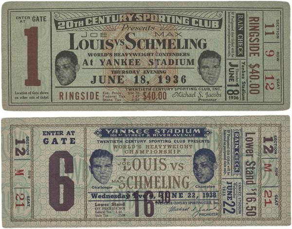 - 1936 and 1938 Joe Louis vs Max Schmeling Full Tickets (2)