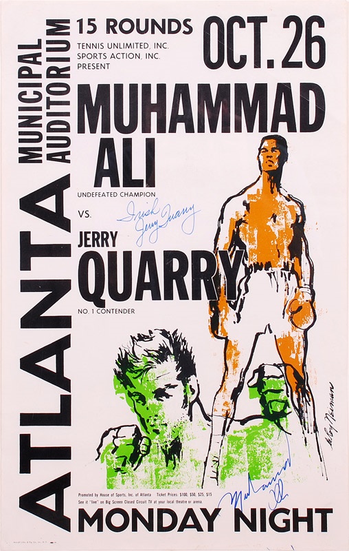 1970 Muhammad Ali vs. Jerry Quarry On-Site Fight Poster Signed by Both