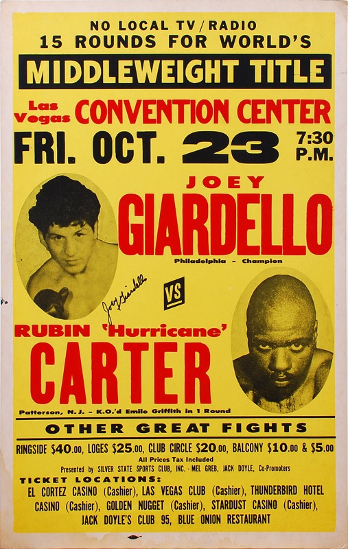 Muhammad Ali & Boxing - 1964 Rubin Carter vs. Joey Giardello On-Site Fight Poster