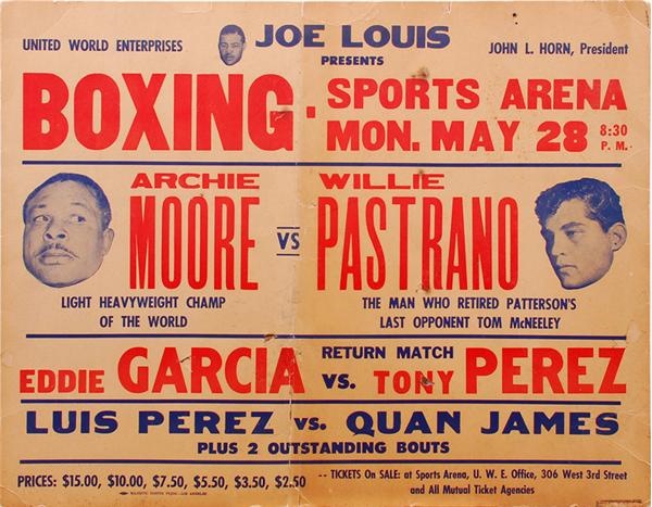 Muhammad Ali & Boxing - 1962 Archie Moore vs. Willie Pastrano On-Site Fight Poster