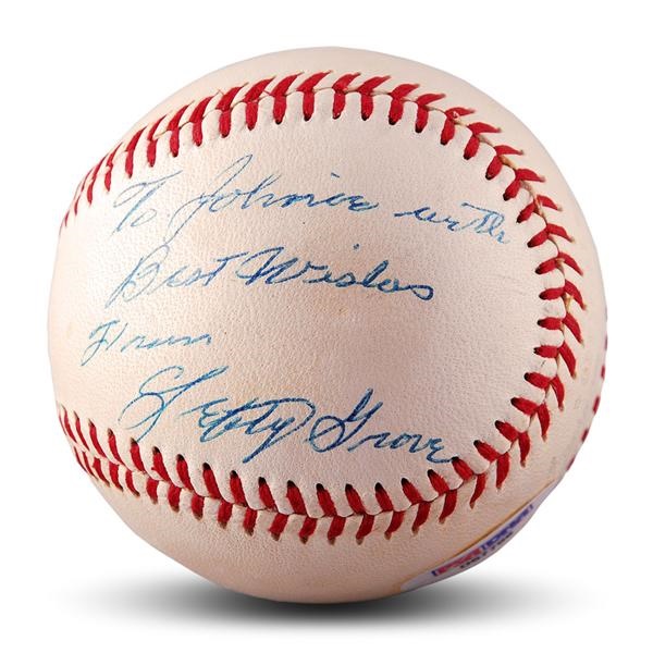 - Lefty Grove Single Signed Baseball  (PSA 8-NRMT-MT)
