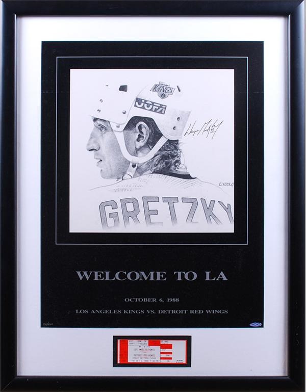 - Wayne Gretzky Signed Limited Edition Lithograph With Full Ticket To His First Game As A King