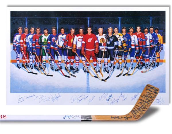 - 500 Goal Scorers Signed Lithograph and Hockey Stick (2)
