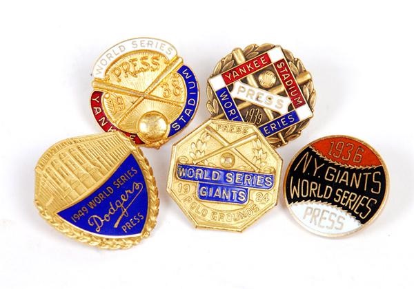 - 1924-1949 World Series Baseball Press Pins (5)