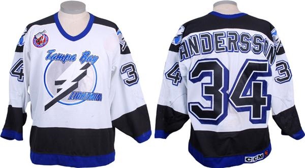 - 1992-93 Mikael Andersson Tampa Bay Lightning Game Worn Jersey