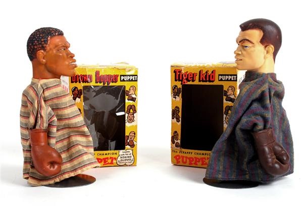 - 1930's Joe Louis & Max Schmeling Boxing Puppets with Boxes (2)