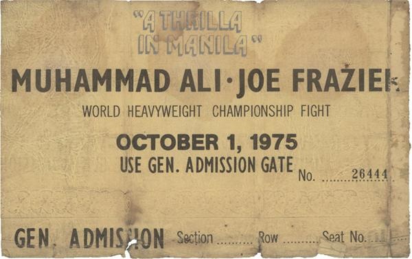 - 1975 Muhammad Ali vs Joe Frazier Thrilla in Manila Ticket