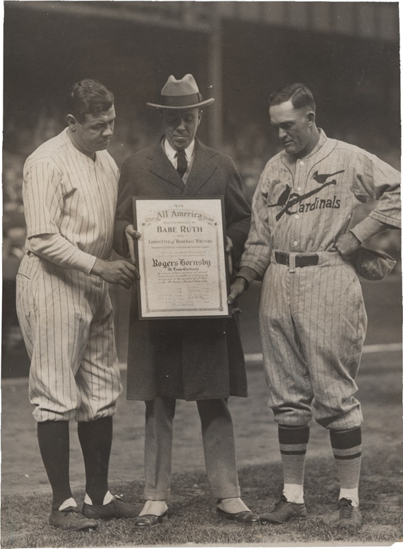 Memorabilia Baseball Photographs - Singles - Babe Ruth and Rogers Hornsby All America All-Star Team (1926)