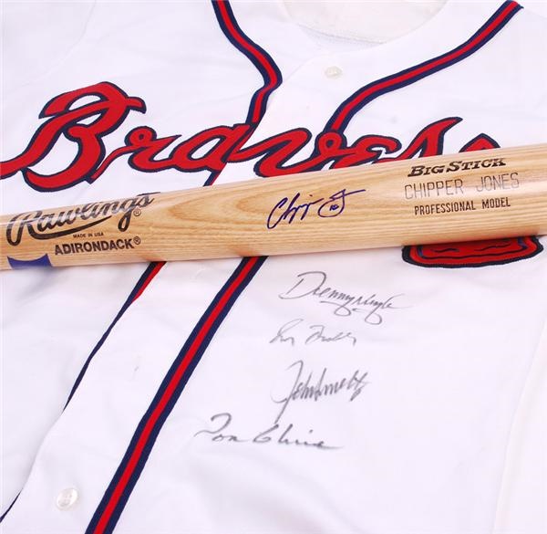 1996 Atlanta Braves Signed Game Issued Jersey LOA and Chipper Jones Signed bat