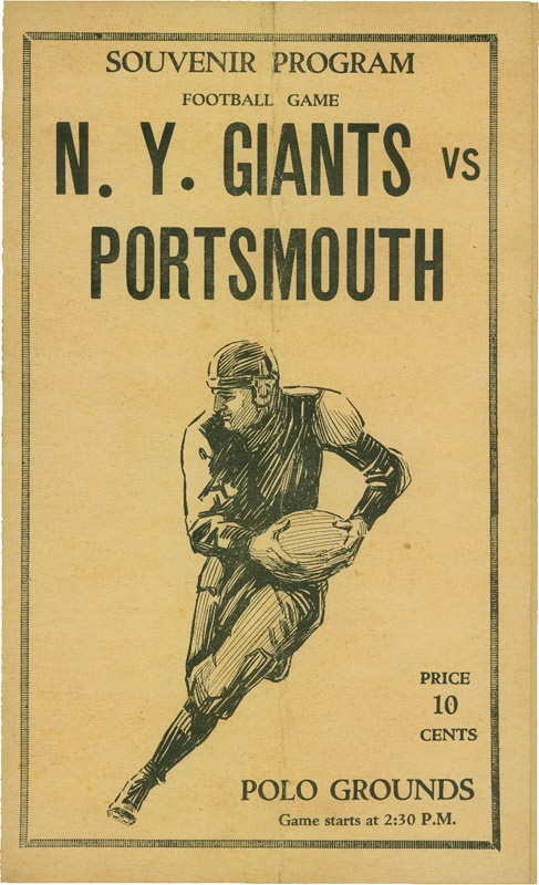 Early New York Giants vs Portsmouth Spartans NFL Football Program