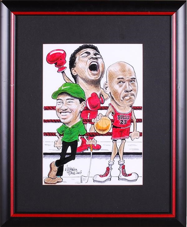 Muhammad Ali & Boxing - Muhammad Ali, Michael Jordan and Tiger Woods Original Artwork for Card
